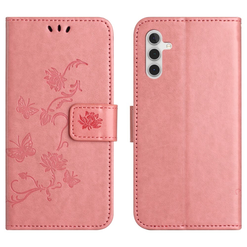 Samsung Galaxy A16 Leather Cover Imprinted Butterflies Pink