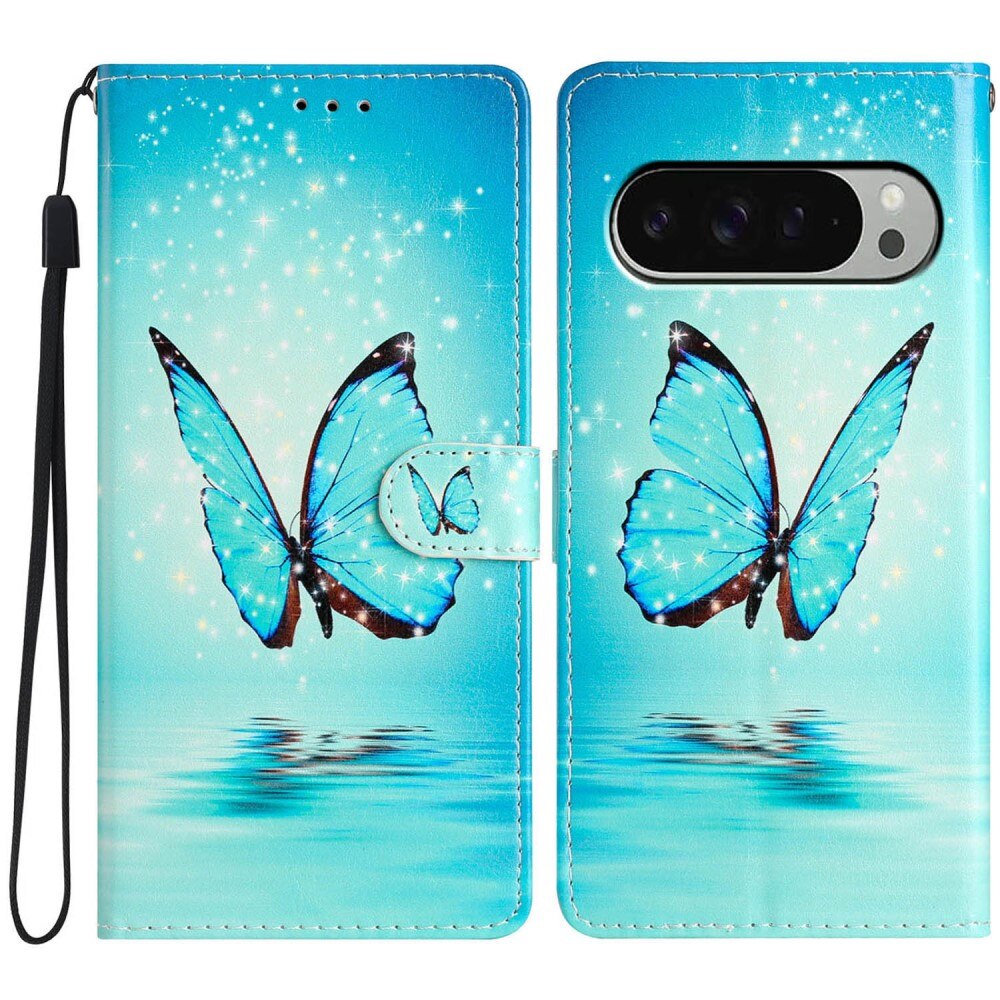 Google Pixel 9 Pro Wallet Book Cover Blue Butterflies