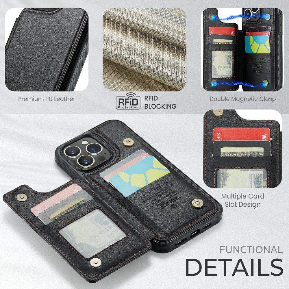 iPhone 16 Pro Max RFID blocking Wallet Cover Black