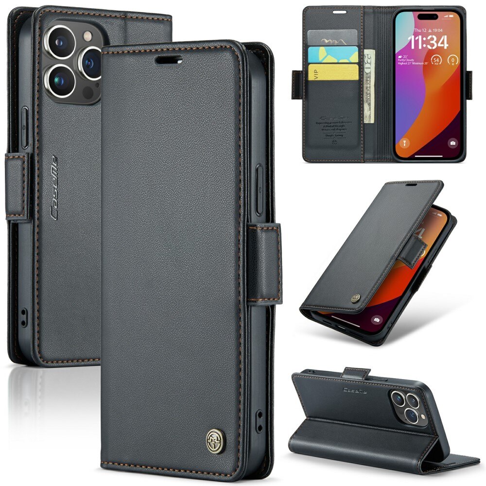 iPhone 16 Pro RFID blocking Slim Wallet Case Black