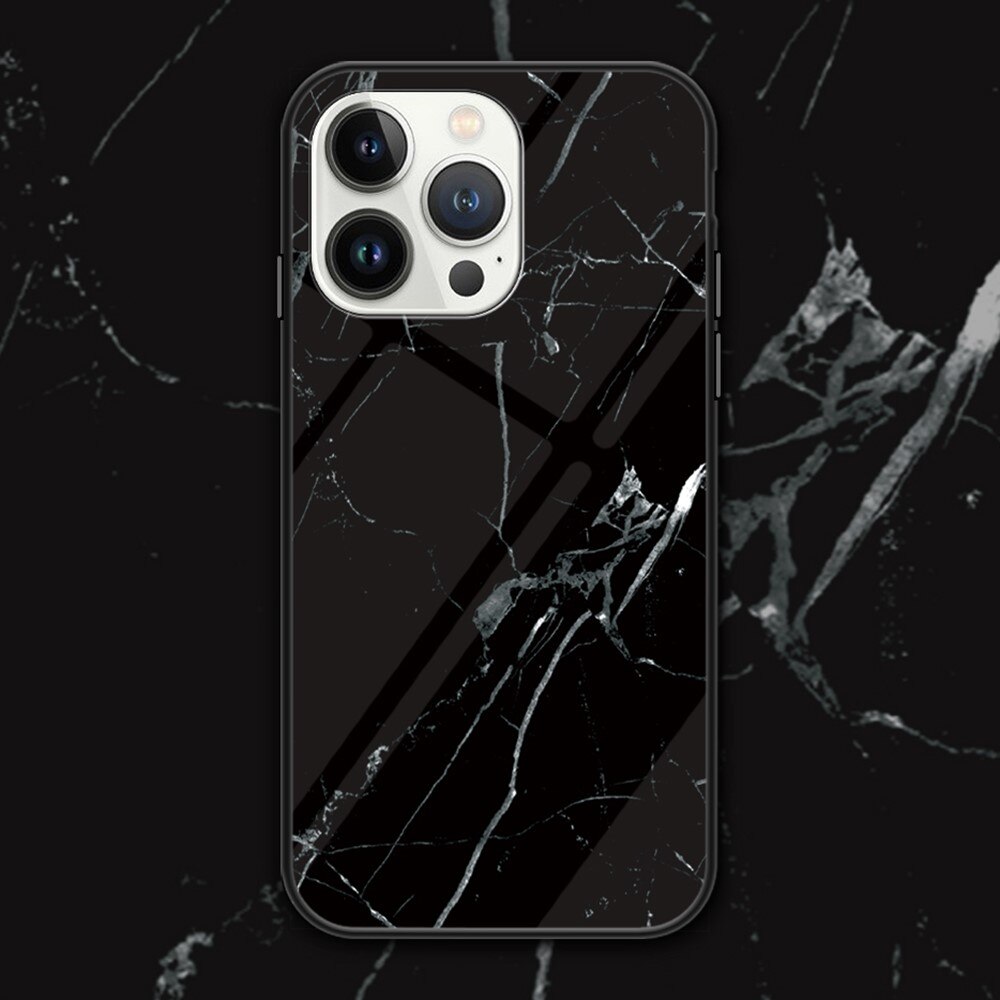 iPhone 16 Pro Tempered Glass Case Black Marble