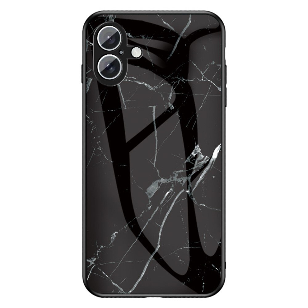 iPhone 16 Tempered Glass Case Black Marble