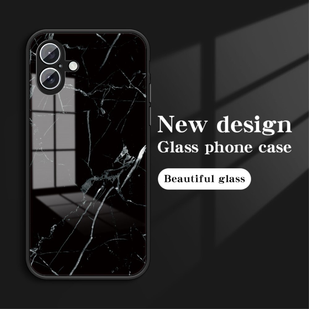 iPhone 16 Tempered Glass Case Black Marble