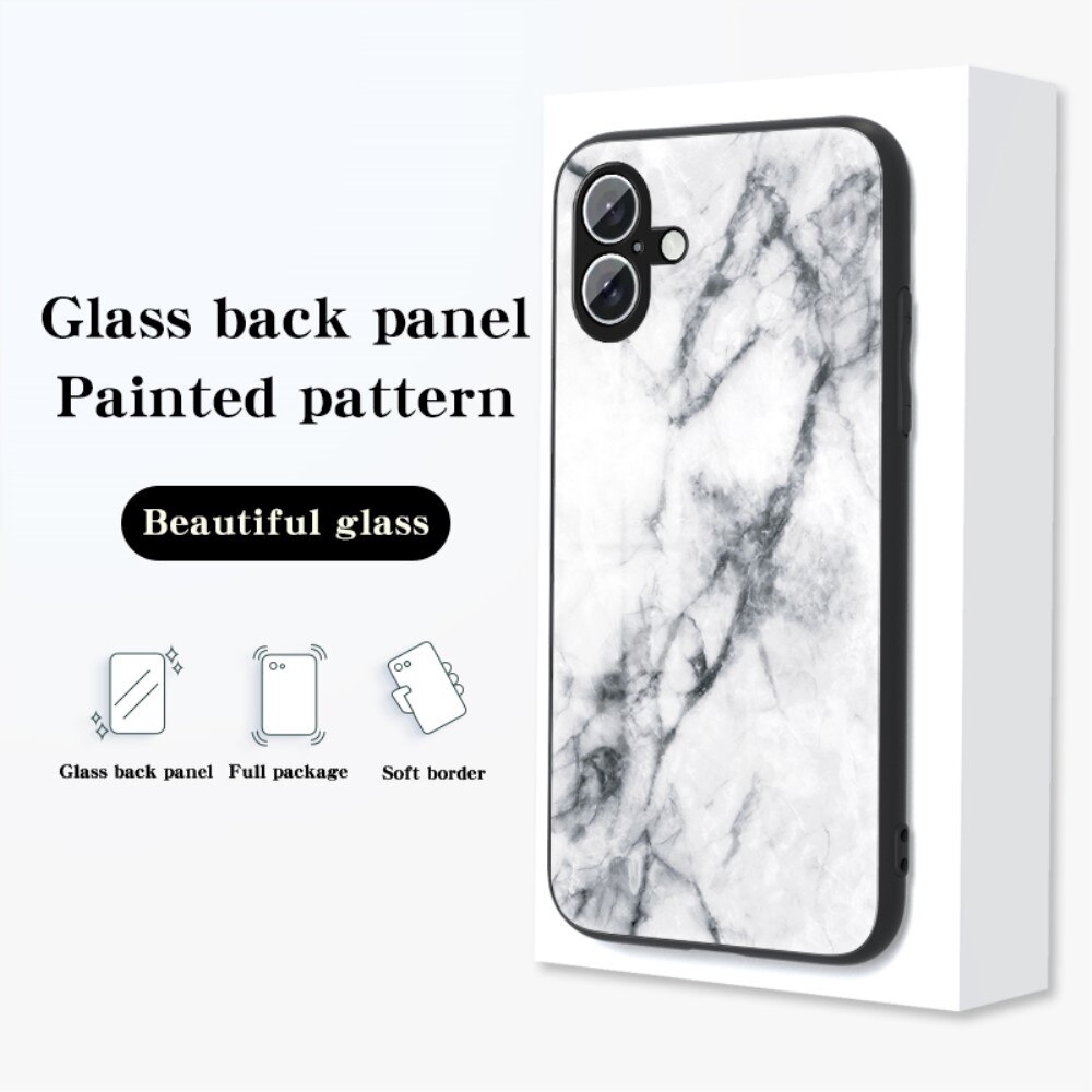 iPhone 16 Tempered Glass Case Black Marble