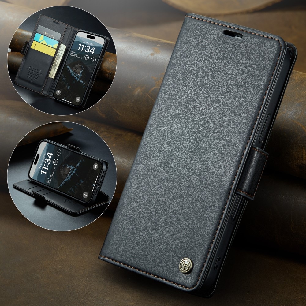 iPhone 16 Plus RFID blocking Slim Wallet Case Black