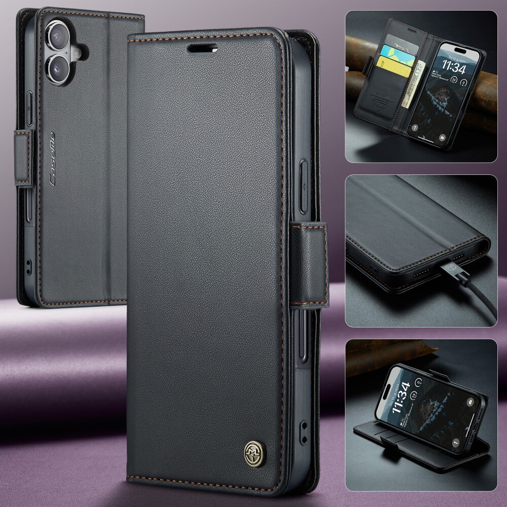 iPhone 16 Plus RFID blocking Slim Wallet Case Black