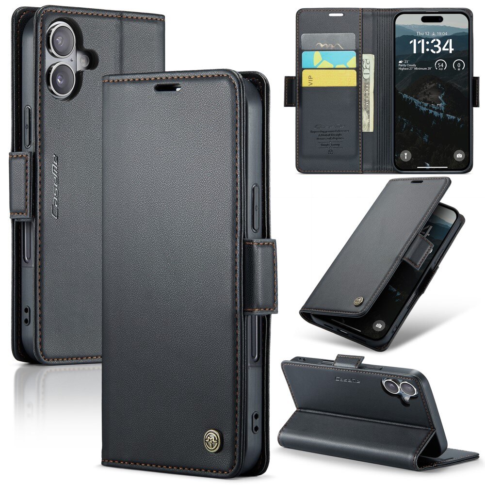 iPhone 16 Plus RFID blocking Slim Wallet Case Black