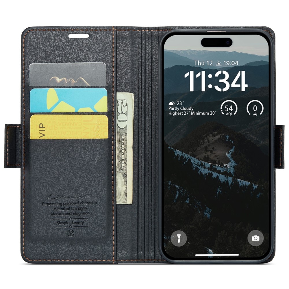 iPhone 16 Plus RFID blocking Slim Wallet Case Black