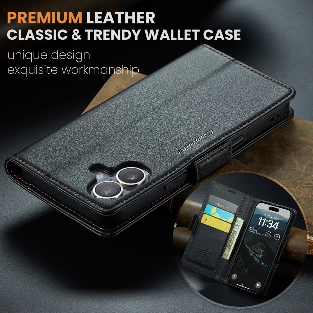 iPhone 16 Plus RFID blocking Slim Wallet Case Black