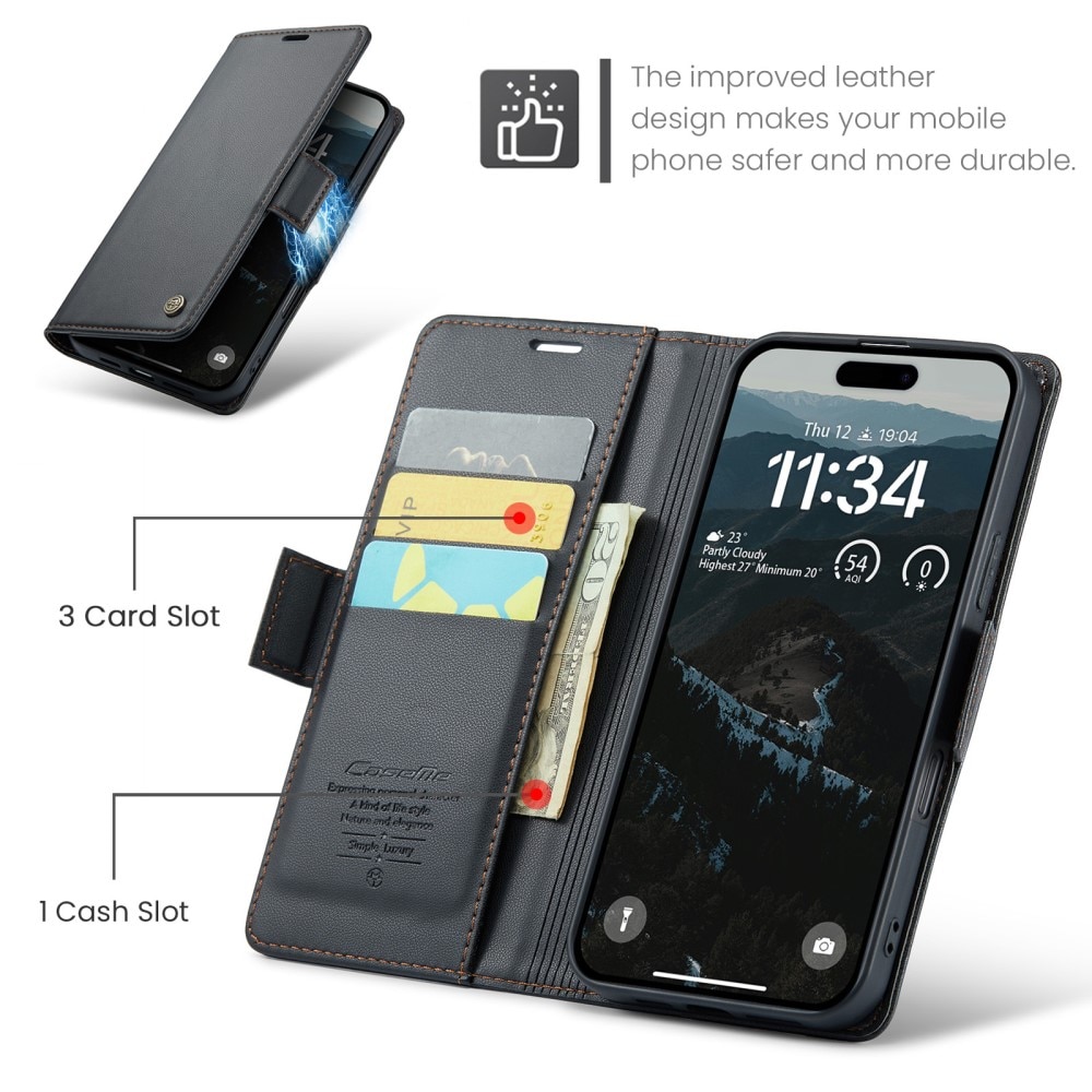 iPhone 16 Plus RFID blocking Slim Wallet Case Black