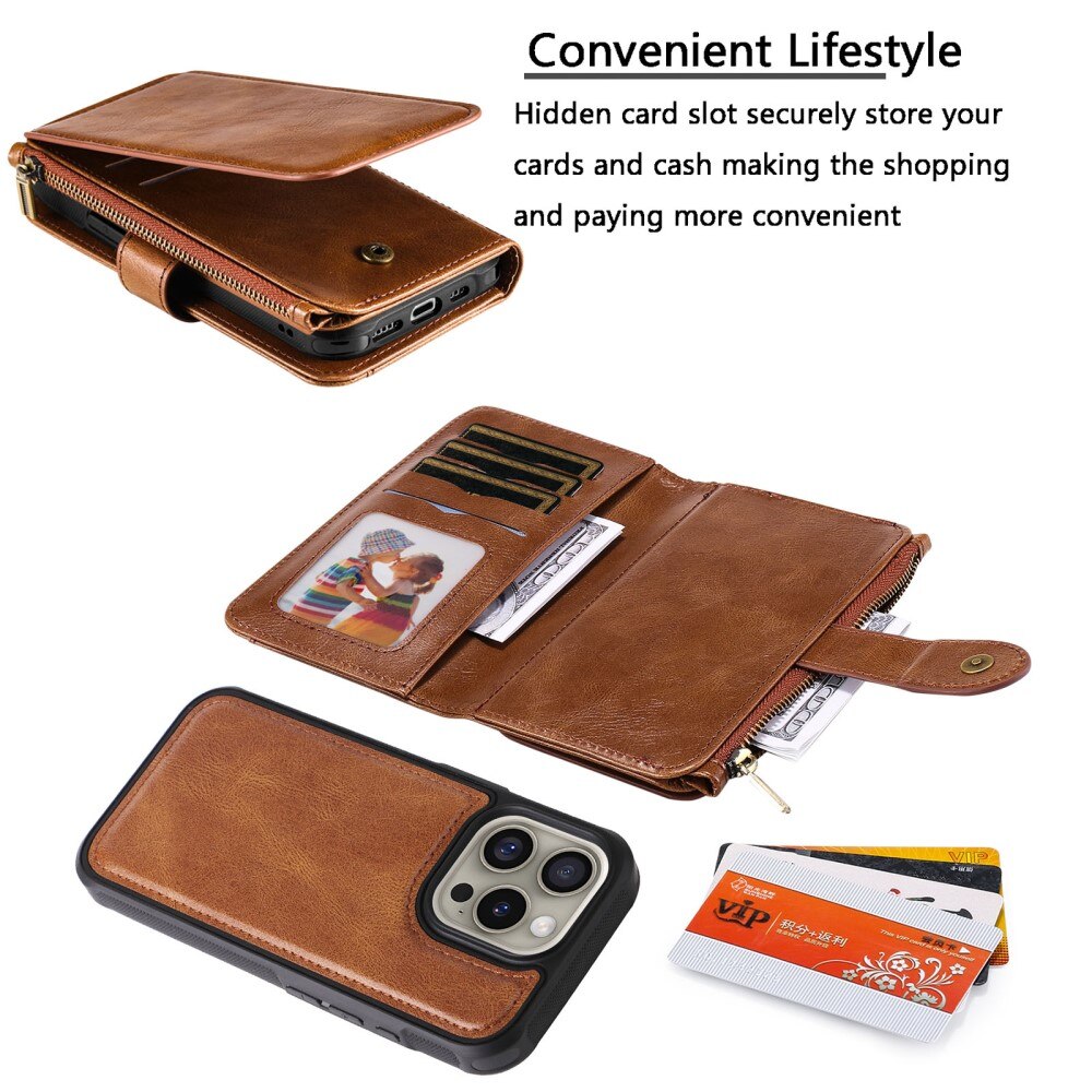 iPhone 16 Pro Magnet Leather Multi Wallet Brown