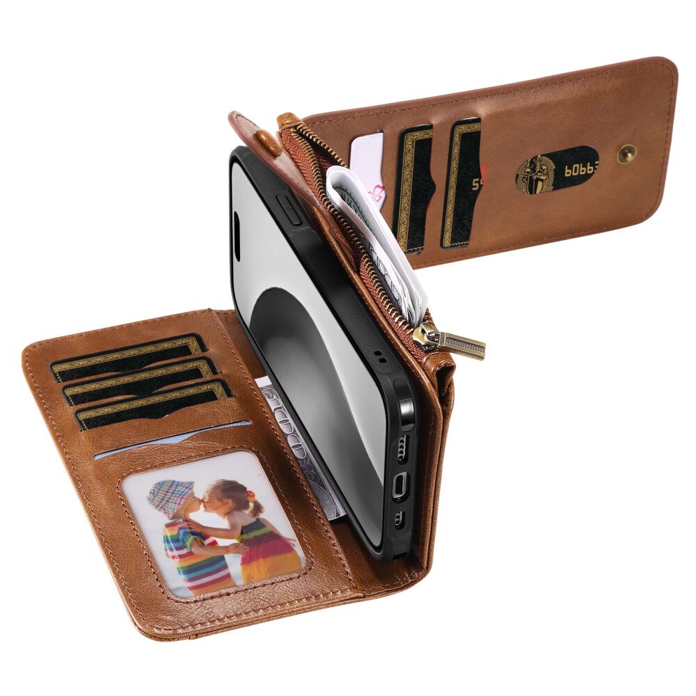 iPhone 16 Pro Magnet Leather Multi Wallet Brown