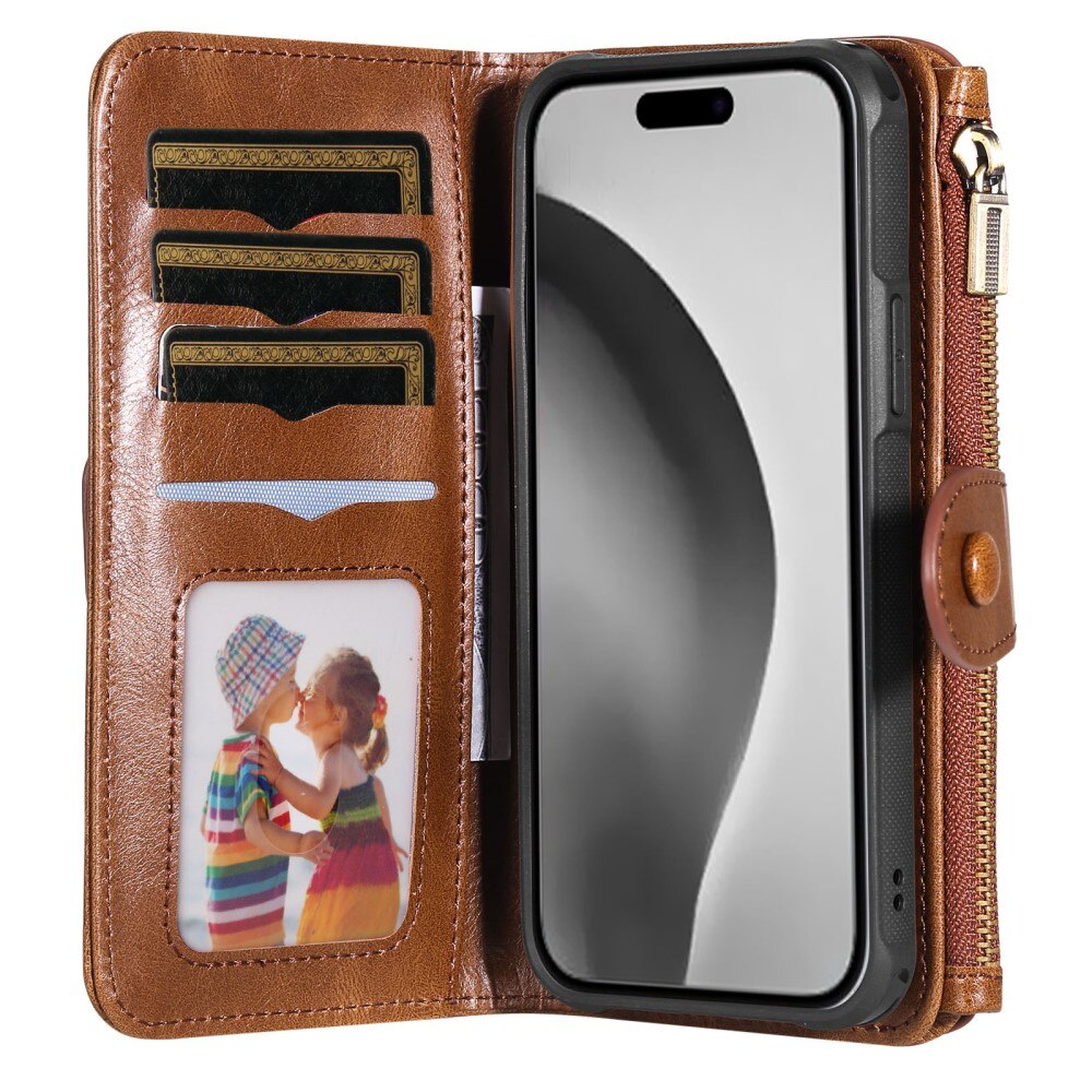 iPhone 16 Pro Magnet Leather Multi Wallet Brown