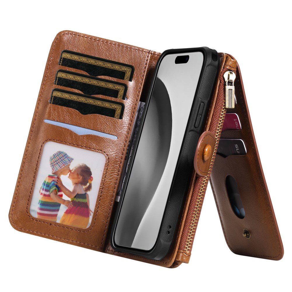 iPhone 16 Pro Magnet Leather Multi Wallet Brown