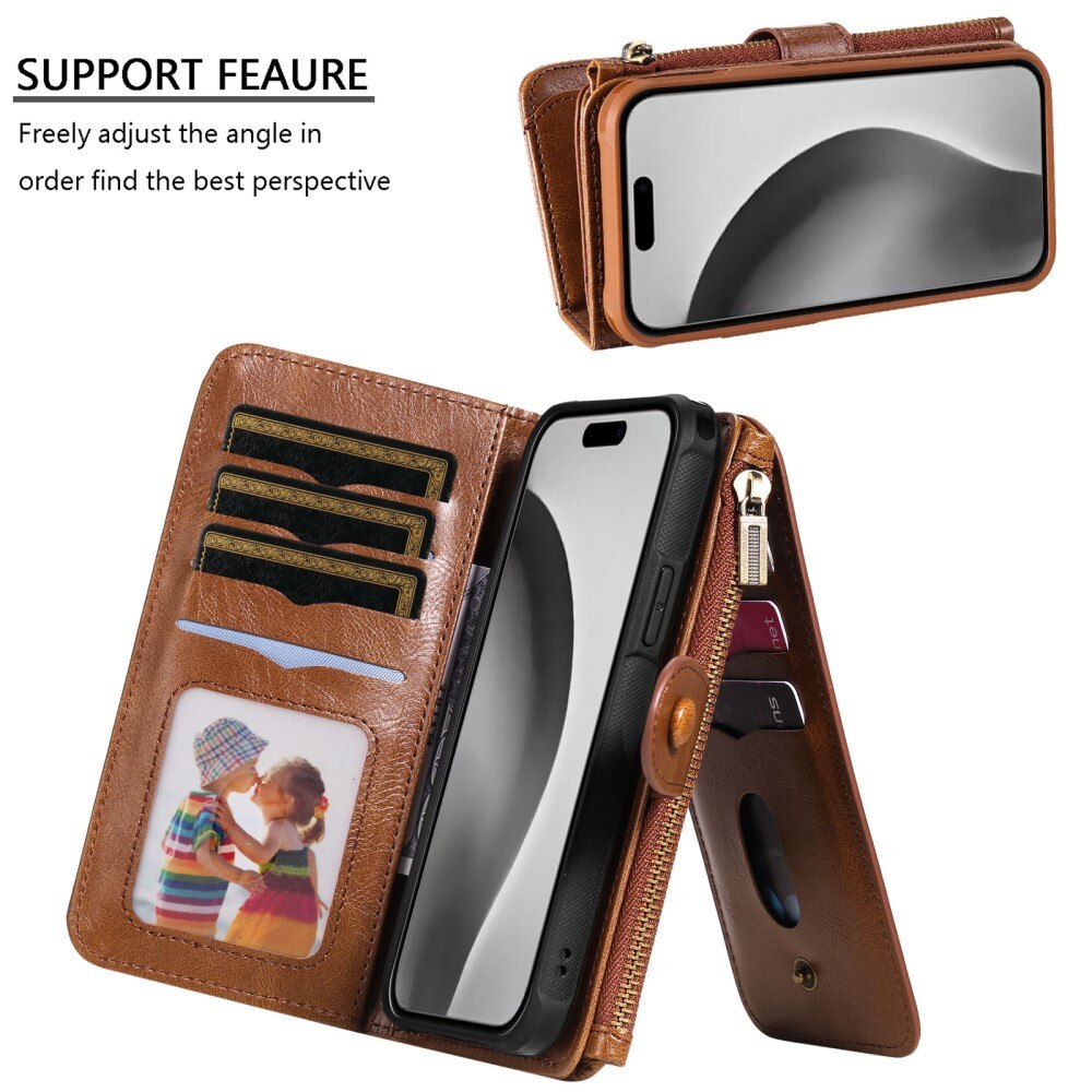 iPhone 16 Pro Magnet Leather Multi Wallet Brown