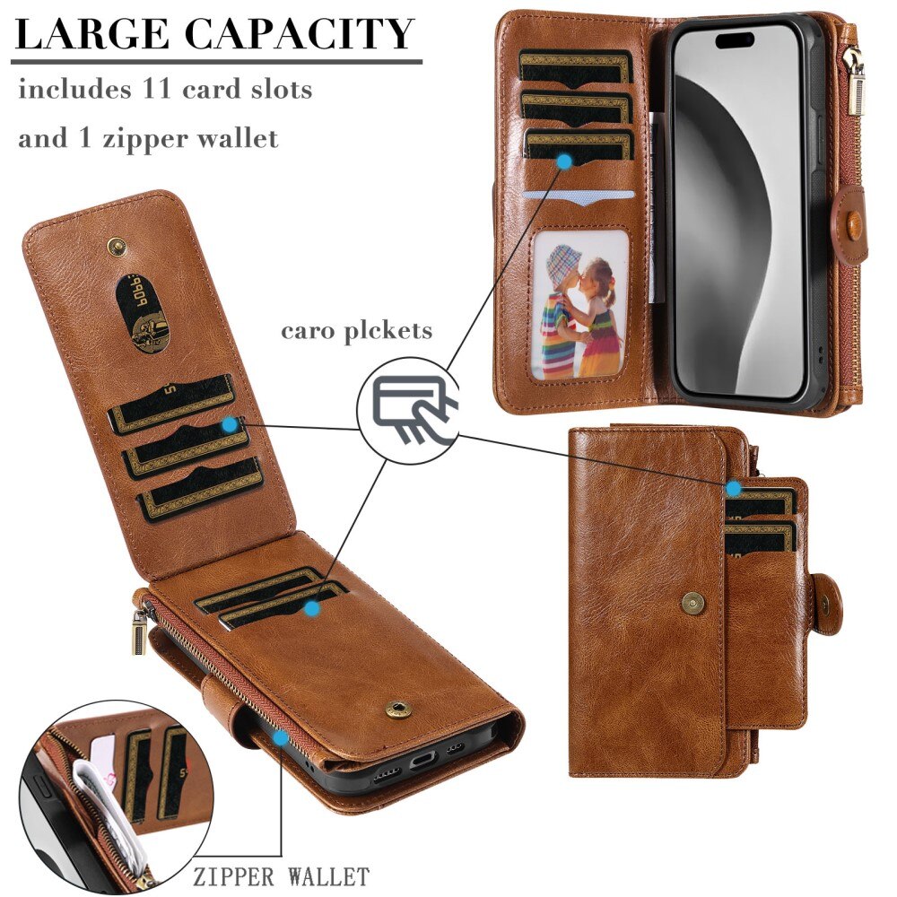 iPhone 16 Pro Magnet Leather Multi Wallet Brown