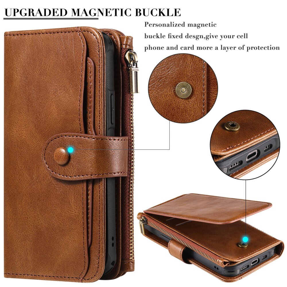 iPhone 16 Pro Magnet Leather Multi Wallet Brown