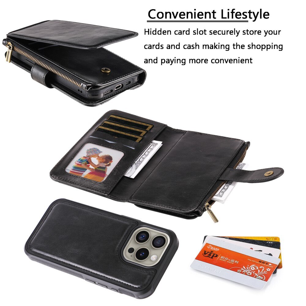 iPhone 16 Pro Magnet Leather Multi Wallet Black