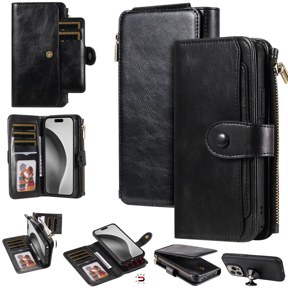 iPhone 16 Pro Magnet Leather Multi Wallet Black