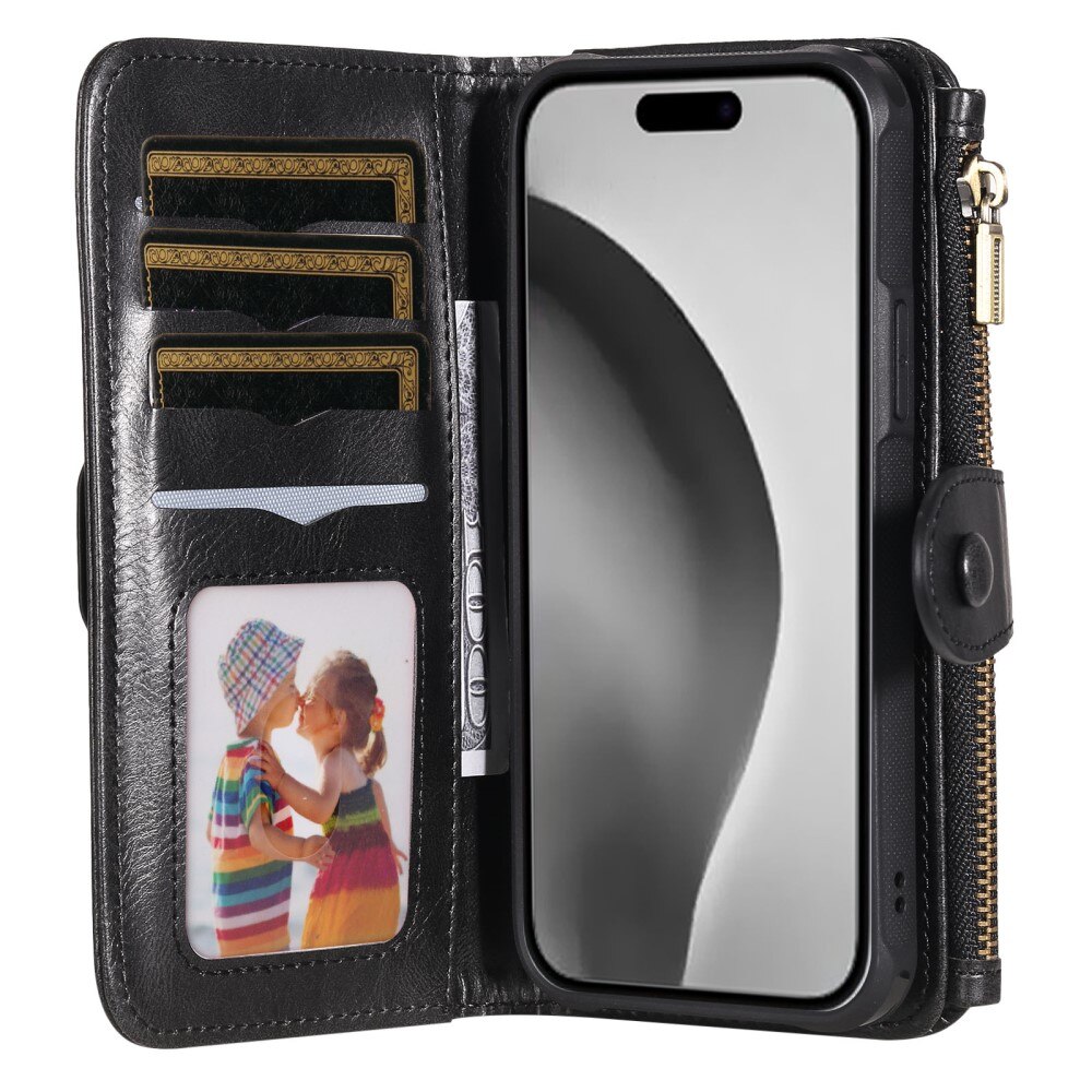 iPhone 16 Pro Magnet Leather Multi Wallet Black