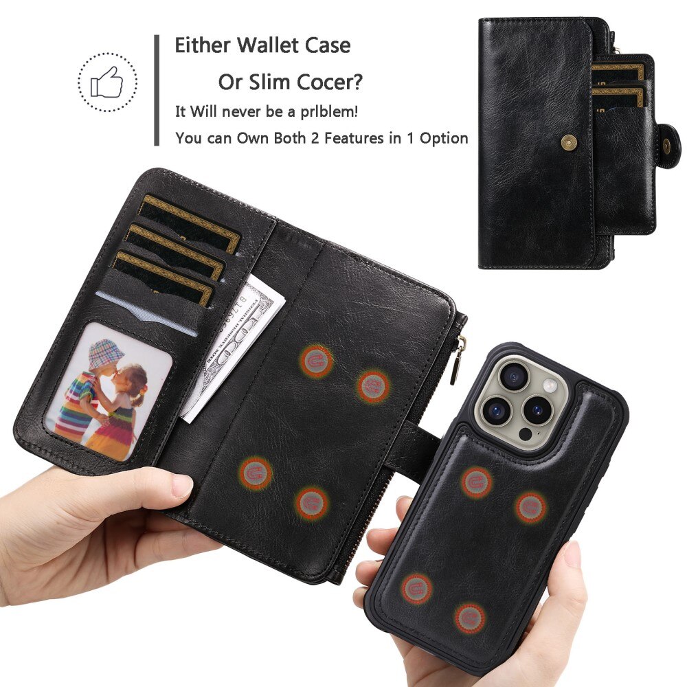 iPhone 16 Pro Magnet Leather Multi Wallet Black