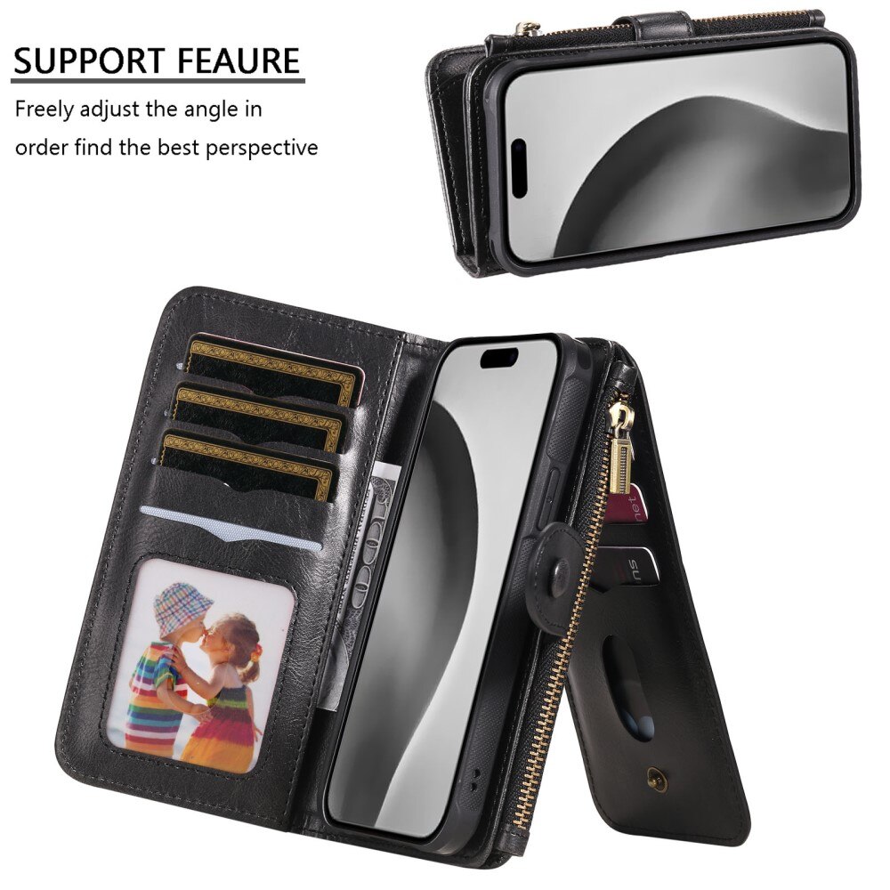 iPhone 16 Pro Magnet Leather Multi Wallet Black