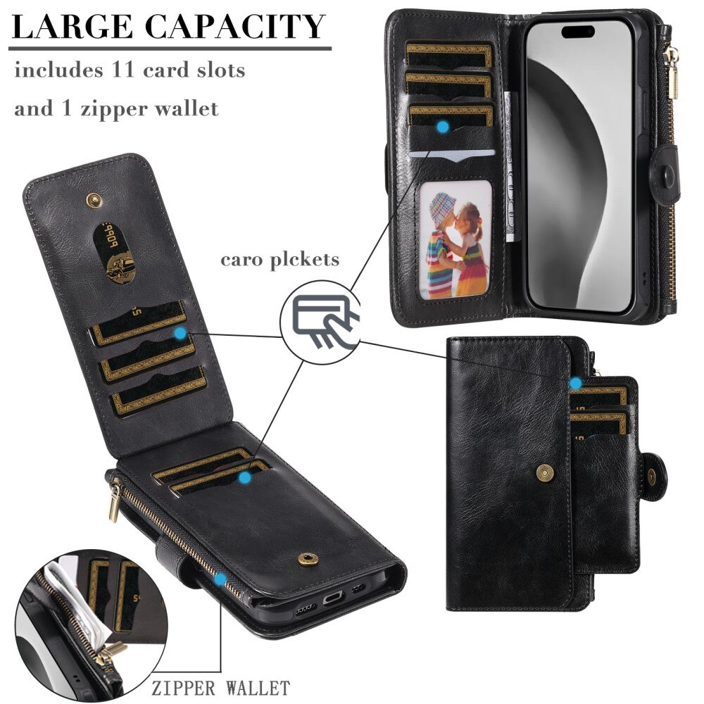 iPhone 16 Pro Magnet Leather Multi Wallet Black