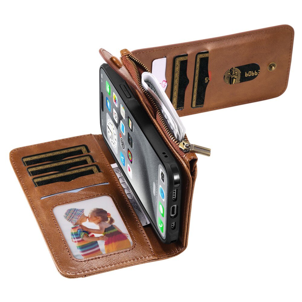 iPhone 16 Pro Max Magnet Leather Multi Wallet Brown