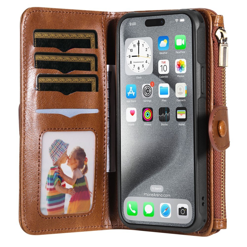 iPhone 16 Pro Max Magnet Leather Multi Wallet Brown