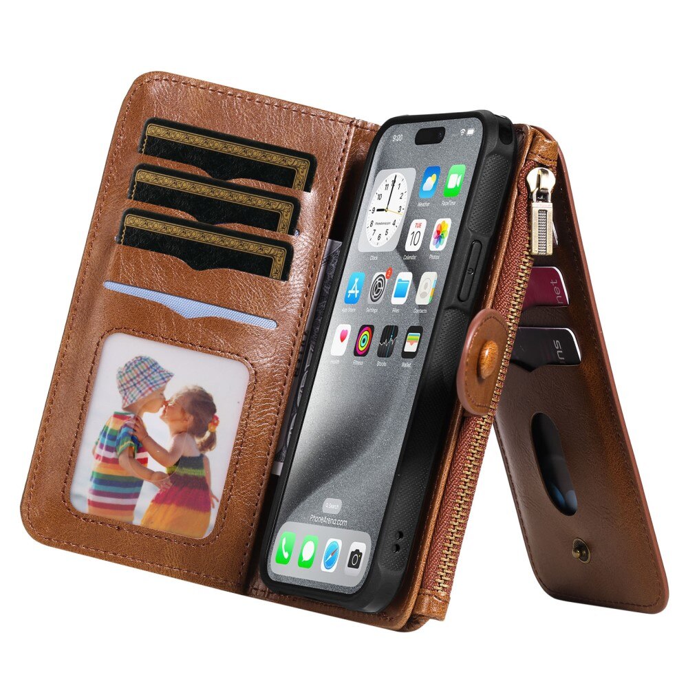 iPhone 16 Pro Max Magnet Leather Multi Wallet Brown