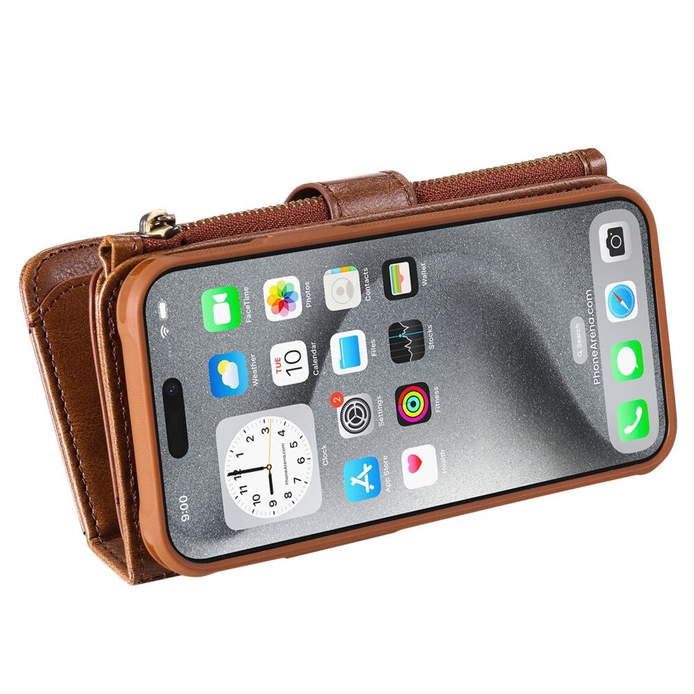 iPhone 16 Pro Max Magnet Leather Multi Wallet Brown