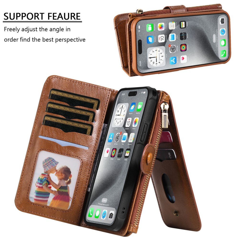 iPhone 16 Pro Max Magnet Leather Multi Wallet Brown