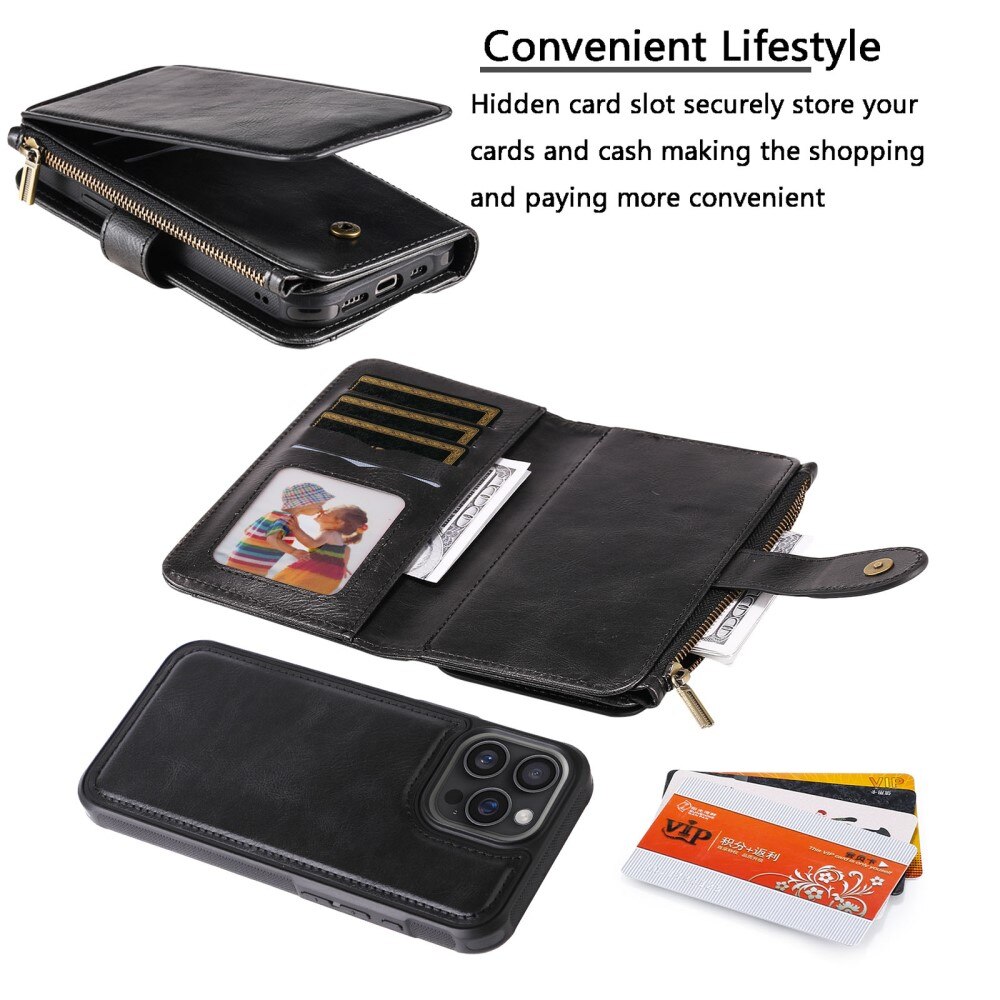 iPhone 16 Pro Max Magnet Leather Multi Wallet Black