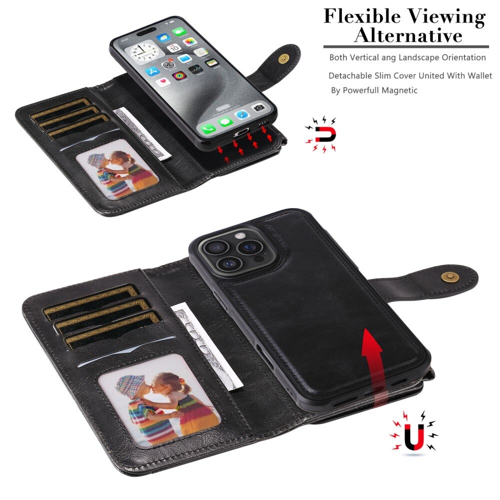 iPhone 16 Pro Max Magnet Leather Multi Wallet Black