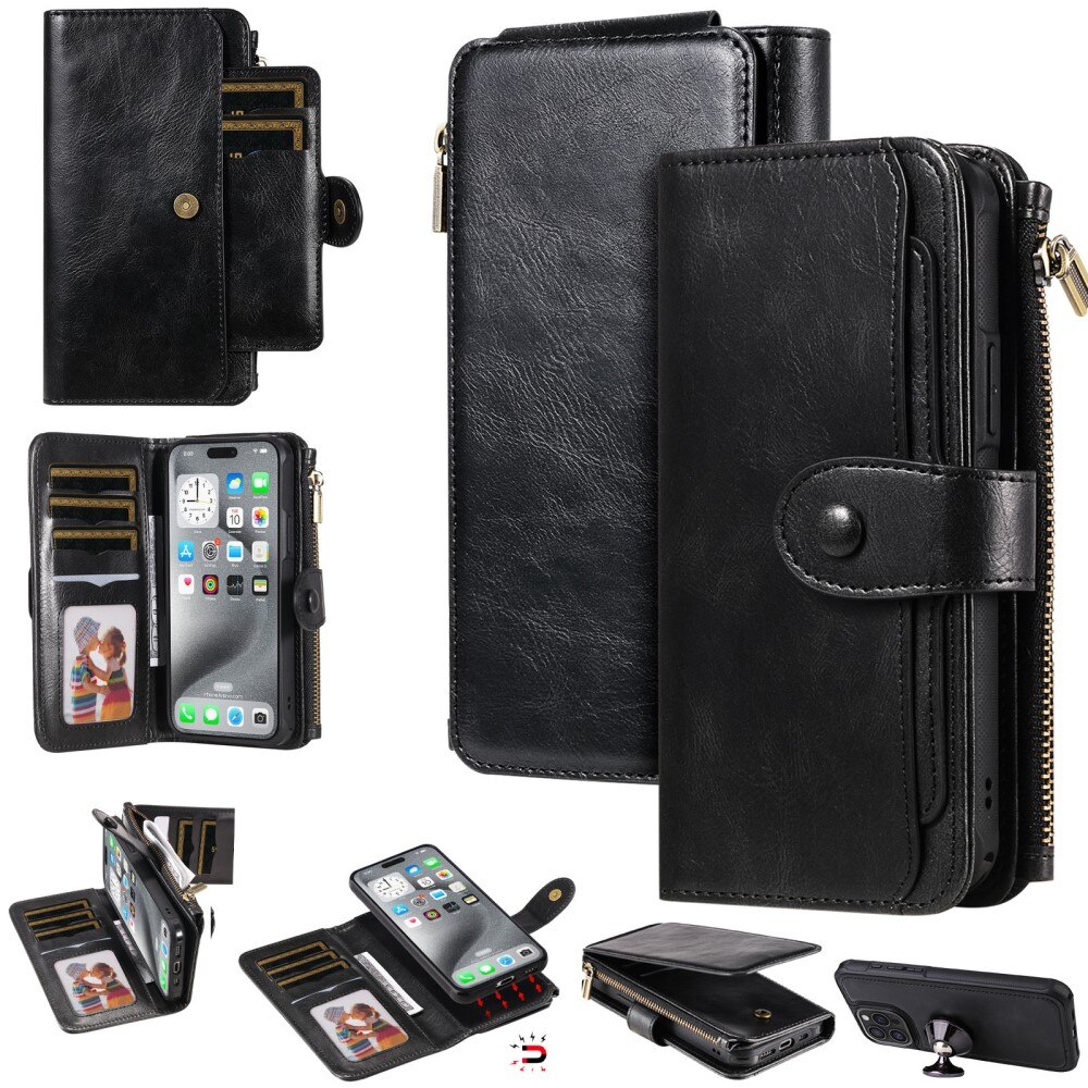 iPhone 16 Pro Max Magnet Leather Multi Wallet Black