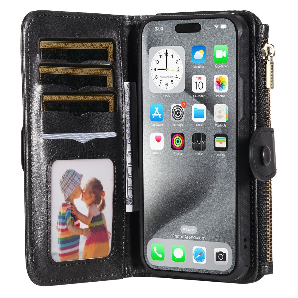 iPhone 16 Pro Max Magnet Leather Multi Wallet Black