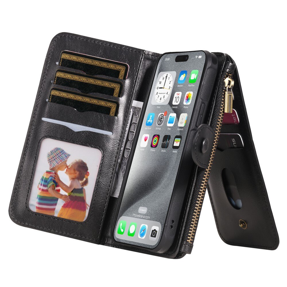 iPhone 16 Pro Max Magnet Leather Multi Wallet Black