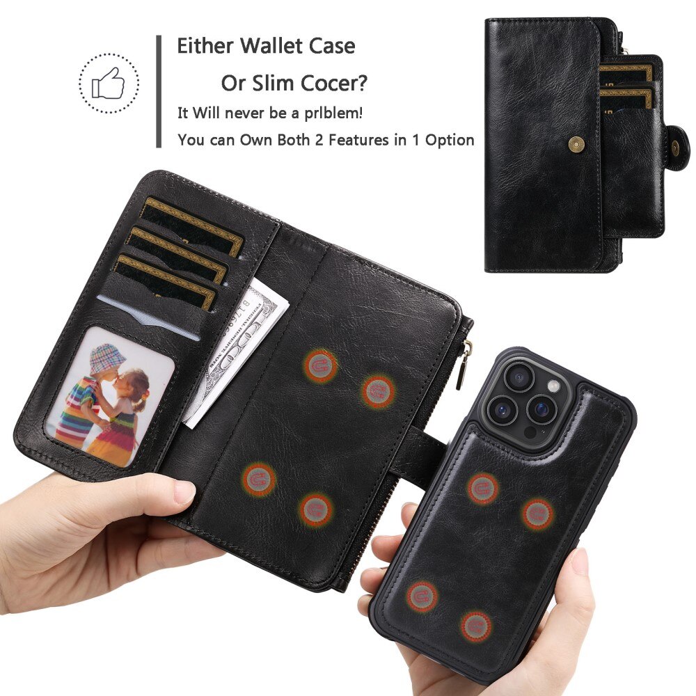 iPhone 16 Pro Max Magnet Leather Multi Wallet Black