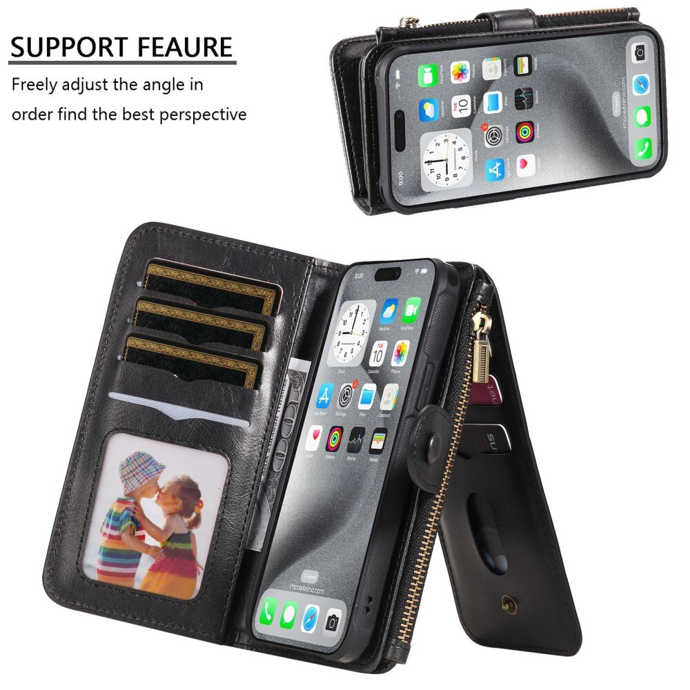 iPhone 16 Pro Max Magnet Leather Multi Wallet Black