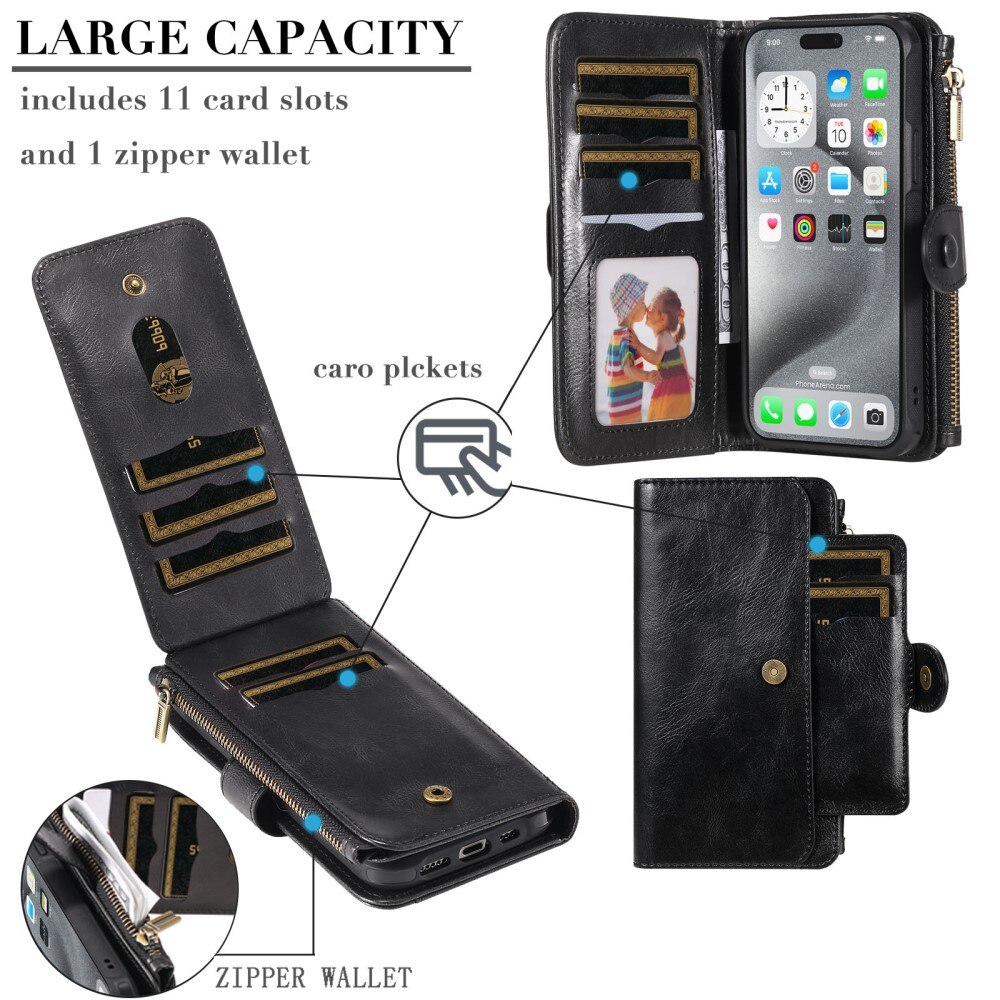 iPhone 16 Pro Max Magnet Leather Multi Wallet Black