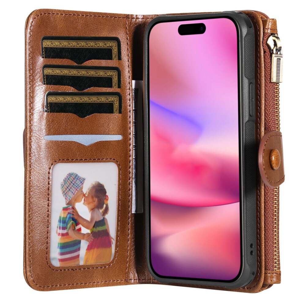 iPhone 16 Magnet Leather Multi Wallet Brown