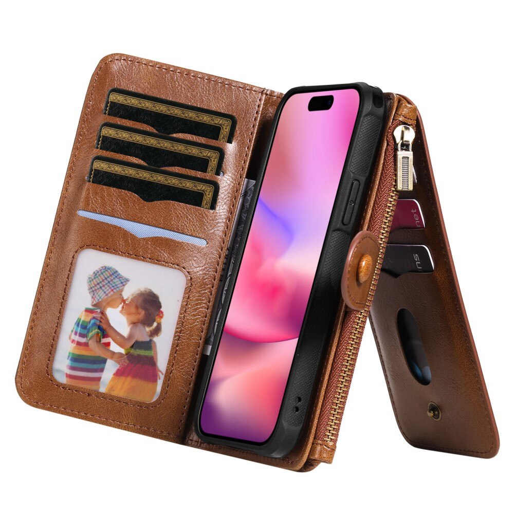 iPhone 16 Magnet Leather Multi Wallet Brown