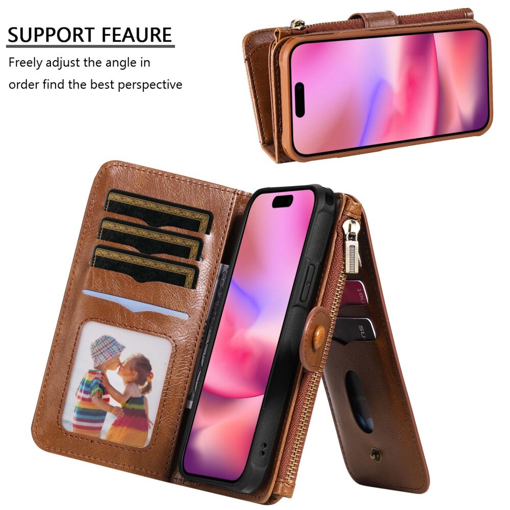 iPhone 16 Magnet Leather Multi Wallet Brown