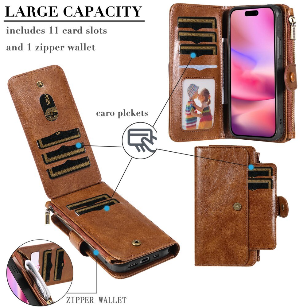 iPhone 16 Magnet Leather Multi Wallet Brown