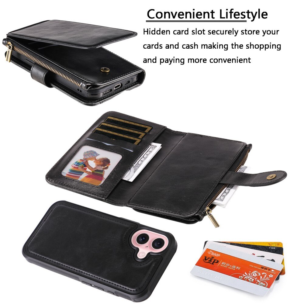 iPhone 16 Magnet Leather Multi Wallet Black