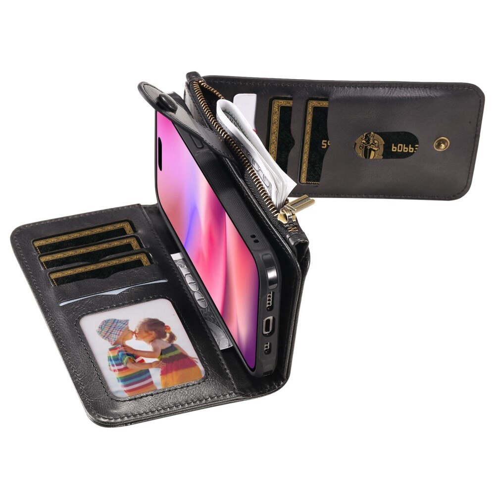 iPhone 16 Magnet Leather Multi Wallet Black