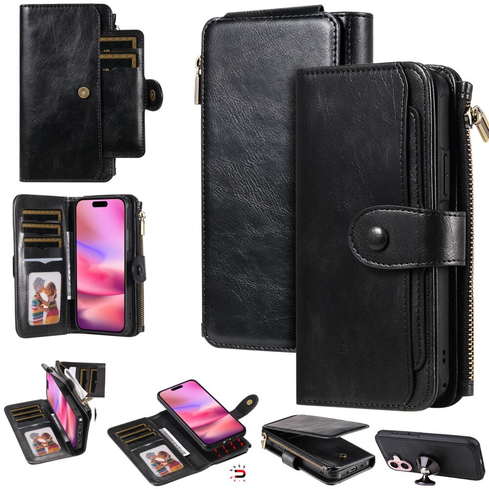 iPhone 16 Magnet Leather Multi Wallet Black