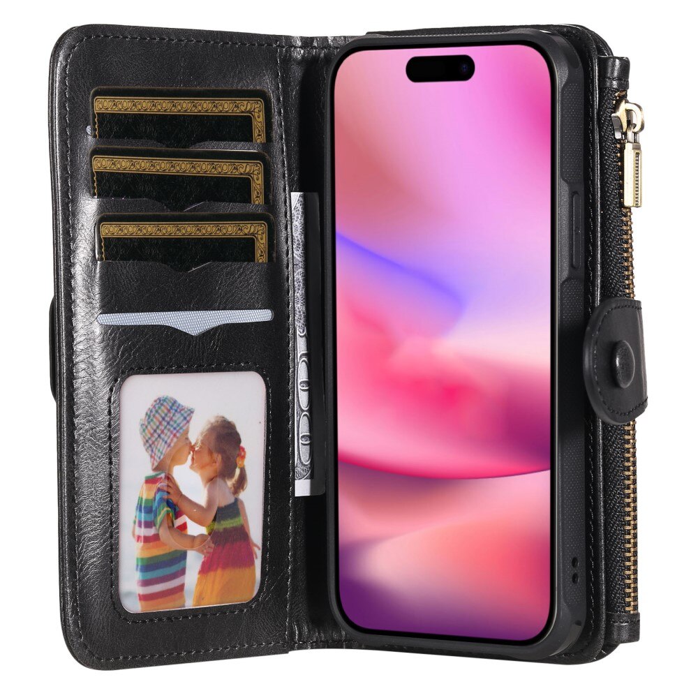 iPhone 16 Magnet Leather Multi Wallet Black