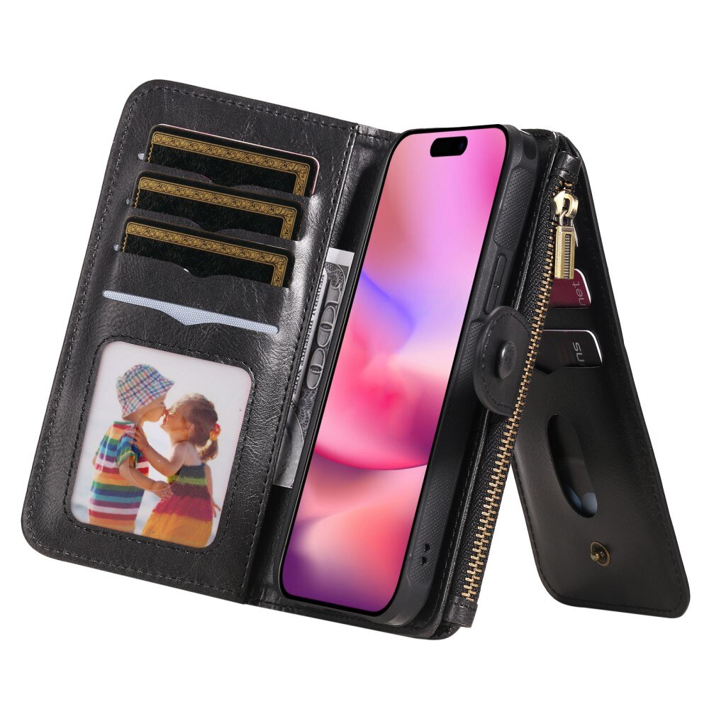 iPhone 16 Magnet Leather Multi Wallet Black