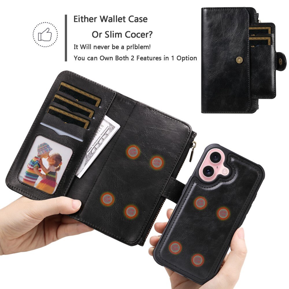 iPhone 16 Magnet Leather Multi Wallet Black